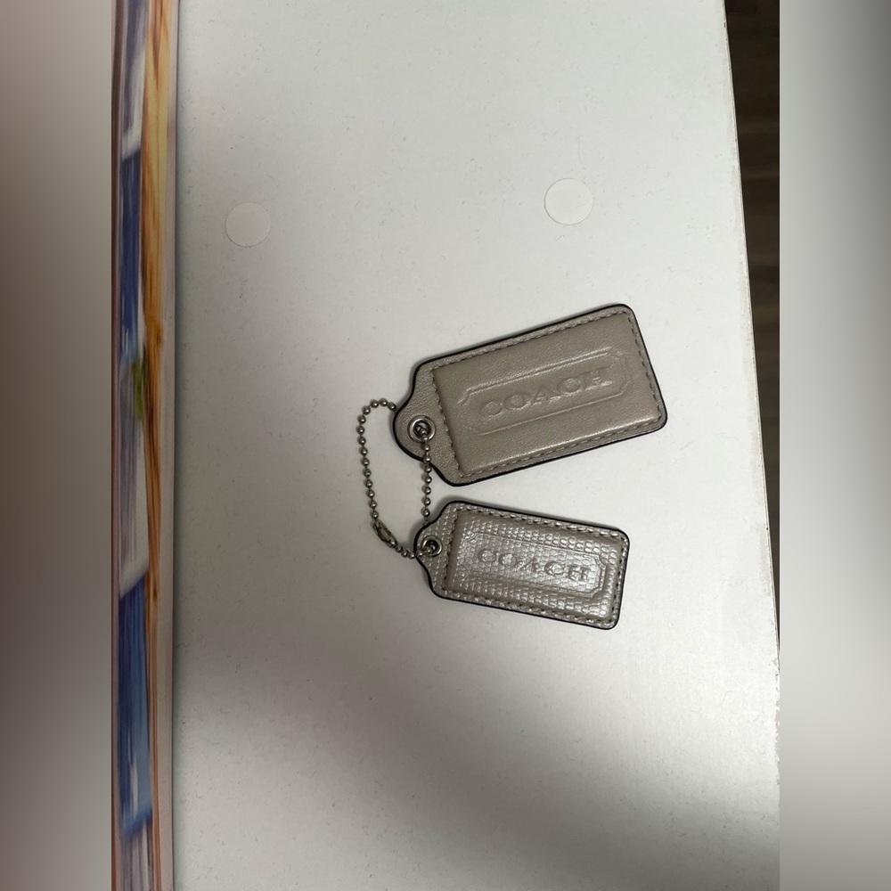 Coach Gray Leather bag tags set